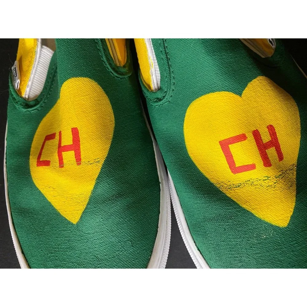 Vans Slip On Unisex CH Yellow Green Red Heart Men 6 Women 7.5